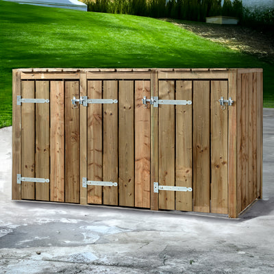 Emprenyeli ahşap çöp konteyneri kabini 3x 240 liter 205x88x119cm