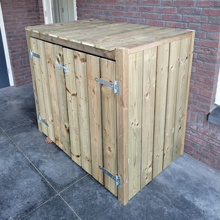 Emprenyeli ahşap çöp konteyneri kabini 2x 240 liter 133,5x87,5x119cm