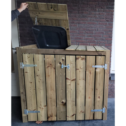 Emprenyeli ahşap çöp konteyneri kabini 2x 240 liter 133,5x87,5x119cm