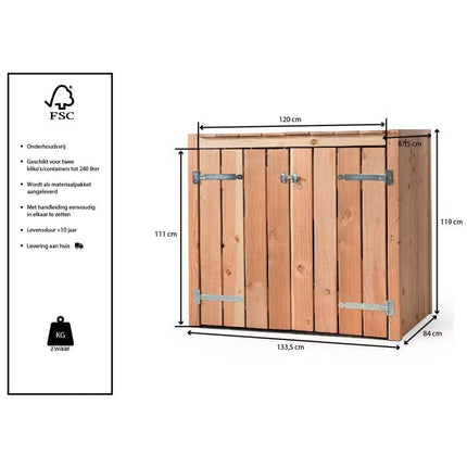 Volente Kliko Ombouw 2x 240 liter 134x88x119cm Douglas Hout - Doika BV - Ombouw Kliko - Volente - 8720569173312 - 8720569173312